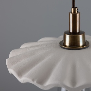 Kirhii Organic Ceramic Bathroom Pendant Light 27cm, Matte White Striped IP44